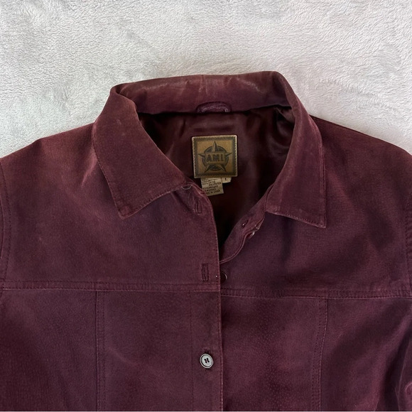 A.M.I Suede Jacket Leather Size Large Womens Purple Button Satin 70s Style - Picture 2 of 16